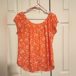 Coral-Color Blouse With Butterfly Design